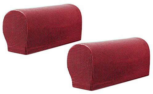 2pcs Armrest Covers Soft Polyester Spandex Stretch Fabric Waterproof Arm Caps Anti-Slip Furniture Protector Slipcovers for Chair, Sofa, Couch - Wine Red