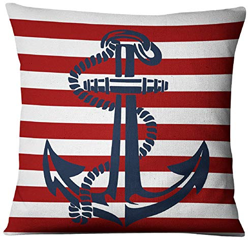 Schwar Textilien Kissenhülle Kissenbezug Maritim 45x45 cm Dekokissen Nautic Anker Schiff Bedruckt Muster 18-YF003-10