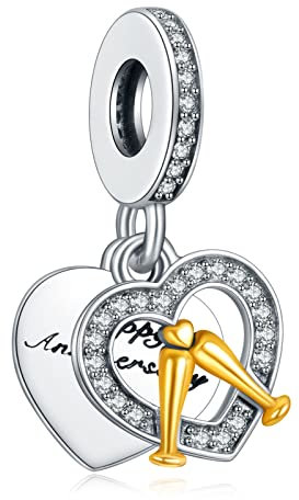 LaMenars Love Heart Mom Dangle Charm for Bracelet 925 Sterling Silver Love Bead Charms with Cubic Birthday Anniversary Jewelry Gifts for Women Girls Wife