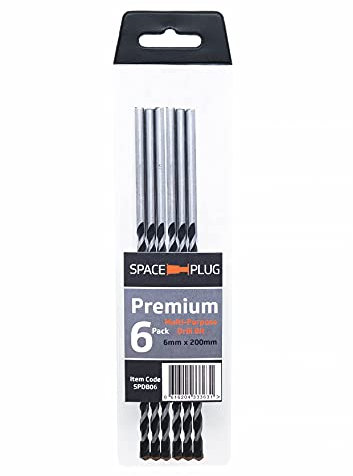 Space-Plug Multi-Purpose Premium Drill Bit (6 Pack), 6mm x 200mm, Professional Multi-Purpose Premium