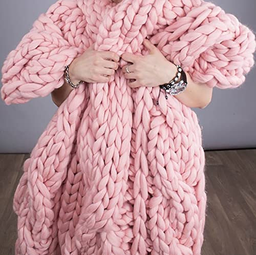 XWCG Chunky Knit Blanket - Soft, Warm Wool Blend Throw for Sofa, Chair, Home Decor - Handmade, Pink, 60 * 60cm