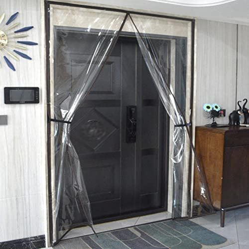 Magnetic Thermal Insulated Door Curtain,Transparent PVC Door Cover Thermal Magnetic Screen Door,Self-Sealing PVC Weatherproof Winter Warm Curtain,for Patio Balcony,Custom (W150xH240cm(59x94in))