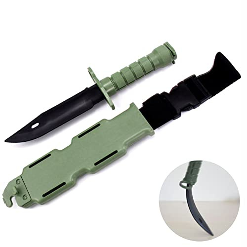 Tactical Rubber Knife ABS Plastic Dagger Military Training Scabbard Model M9 Kit for Martial Arts Pretend Play Cosplay Funning Game Halloween(green)