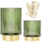 HONTIUS Makeup Brush holder Organizer for Vanity Countertop, Glass Cosmetic Makeup Brush Storage Holder, Vintage Make Up Brushes Cup with Beauty Sponge Holder (Green)