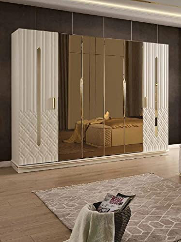 JV Möbel Moderner Kleiderschrank Luxus Schrank Holz Schränke Glas Gold Hochglanz Italien