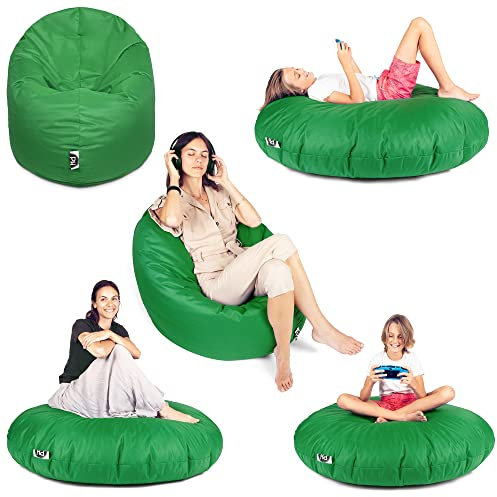 PATCH HOME Sitzsack 2 in 1 Sitzkissen Bodenkissen für Erwachsene & Kinder - Gaming mit Füllung Kissen Sessel BeanBag (Grün, Ø 155cm)