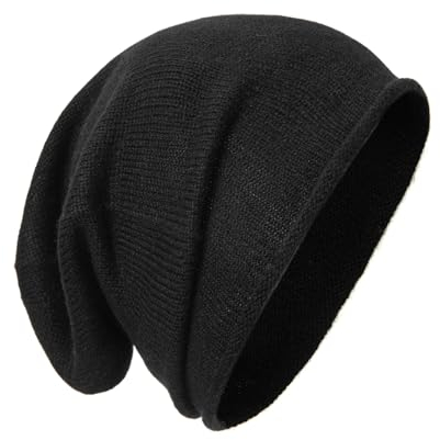 tonten Kaschmirwolle Slouchy Beanie für Damen und Herren, gestrickte Winter-Skimütze (Schwarz)