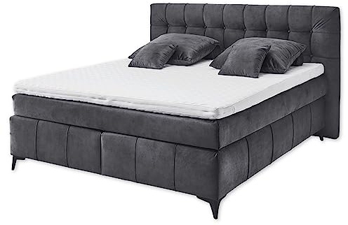 Stella Trading Oregon 8 Boxspringbett 180x200, Anthrazit - Bequemes Doppelbett mit 7-Zonen Federkern Wendematratze & Kaltschaum Topper mit Klimaband - 200 x 121 x 210 cm (B/H/T)