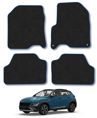 Fits Hyundai Kona (2017-2023) [Electric] Carpet Car Mats | Blue Edge Trim Tailored Fit Floor Mats Full Coverage Protection Accessories Easy Clean Anti Slip Made in the UK