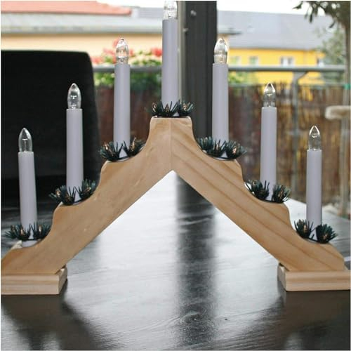 Holzschwibbogen Lichterbogen Holzleuchter Schwibbogen (Natur, mit Tannen-Manchetten)