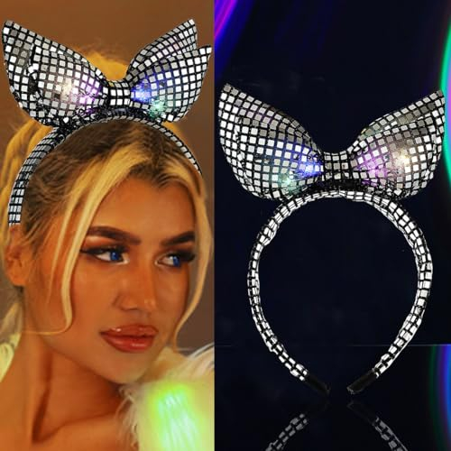 Zoestar Leuchtendes Schleifen-Stirnband, LED-Schleifen-Stirnbänder, glitzerndes Haarband, Party-Kostüm-Haar-Accessoires für Frauen und Mädchen