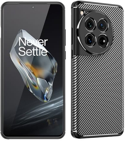 Lemxiee Cover for OnePlus 12 Case,Ultra-thin and lightweight Flexible Silicone + Carbon Fibre case Camera Lens Protection Case for OnePlus 12 Black