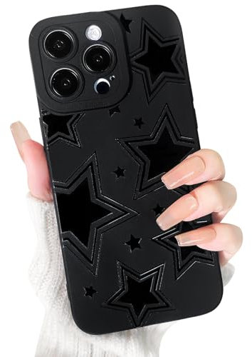 NITITOP Compatible for iPhone 15 Pro Max Case Cute Cool Star Black Design for Girls Women Soft TPU Shockproof Protective Girly for iPhone 15 Pro Max-Black Star