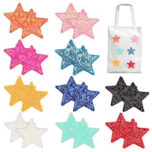Giantree 20 Stück Stern Bügelflicken, Schmelzkleber Aufbügler Sterne Patches Aufbügelbilder Bügelbilder Glitzer Applikation Pailletten Bestickte Aufnäher für Kleidung Hüte Rucksäcke Kostüm