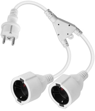 RIIEYOCA Schutzkontakt Verlängerungskabel, Stecker auf Doppelsteckdose, 16A / 250V wasserdichtes Stromverlängerungskabel für den Außenbereich (Weiß, Gerade, 1 in 2)