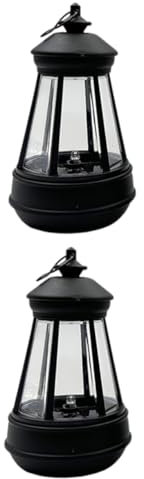MERRYHAPY 2St Laterne Garten Dekoration Gartenlampe ausenleuchte Gartenlicht Tülle geführter Garten kronleuchter deckenleuchten Solar-Außenleuchten dekorativ Gartenbeleuchtung Plastik Black
