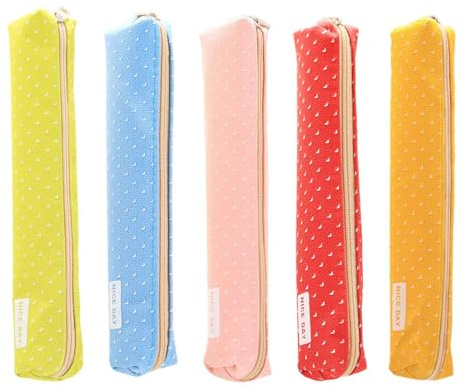 5 Mini Candy Polka Dot Zip Long Stationery Storage Bags - Children's Canvas Pencil Cases