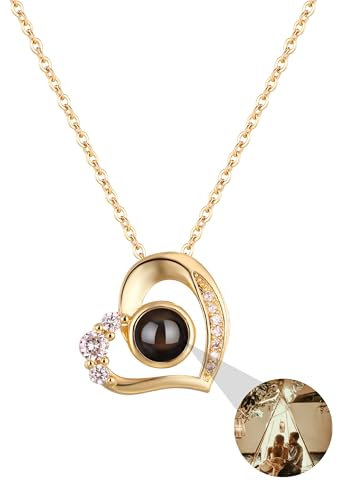 Personalisierte Bild-Halskette, Projektions-Halskette mit Foto innen - Halskette mit individuellem Foto.Anhanger - 18-Karat-Echtvergoldung-Weihnachtsgeschenke für Familie und Freunde (style3-Gold)
