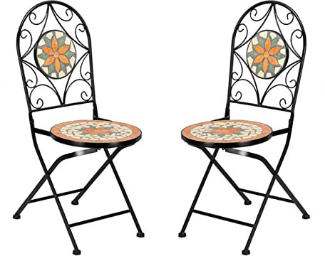 Mosaik-Bistrotisch-Set für den Außenbereich, strapazierfähig, Terrasse, Kneipe, Essgruppe für Schwimmbad, Hinterhöfe und Gärten (2 Stühle)