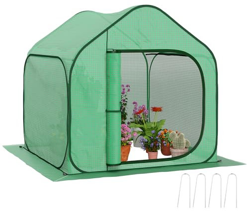 Outsunny Serra da Balcone per Orto Pop up con Ingresso a Cerniera, Serra per Piante Pieghevole in Acciaio e PE 140g/m², Serra da Giardino per Piante, Fiori e Verdure, 150x148x148 cm, Verde