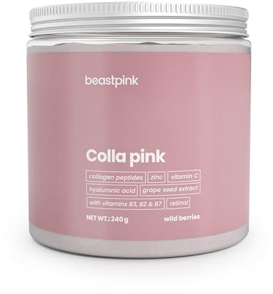 BeastPink Colla Pink - Schönheitsdrink für Frauen, mit Hyaluronsäure, Kollagenpeptiden, Traubenkern-Extrakt, Selen & Zink, zuckerfrei, unterstützt Haut, Haare & Nägel (240 g, Wild Berries)