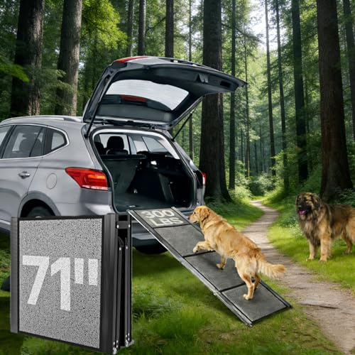 180CM Hunderampe Auto Klappbar - Aluminium Hunderampe Bis 115kg - Weich Rutschfester Oberfläche Hunderampe, Leicht Aluminium Haustierrampe Auto, Haustierrampe für mittlere, große und ältere Hunde