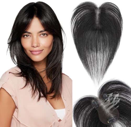 SEGOHAIR Echthaar Hair Topper für Frauen #A - Haartopper 7x11 cm für schütteres Haar mit 360° 3D-Abdeckung und handgenähter Basis 14g Natürliche Farbe