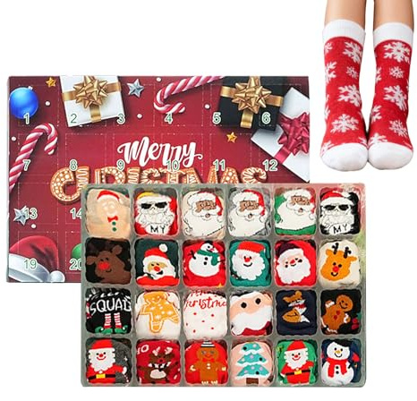 Socken Adventskalender 2025, 12 Paar Socken Adventskalender Für Weihnachten, 24 Tage Advents Countdown Kalender, Weiche Crewsocken, Für Jugendliche Frauen Männer Winter Ferien Indoor