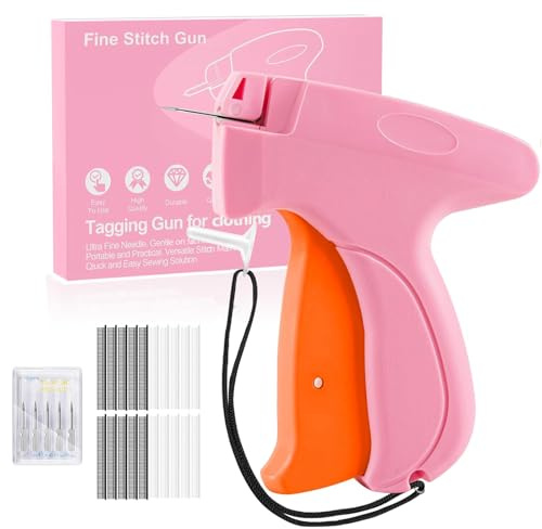 Omnikryp Pistola da Cucito, Pistola per Etichettatrice per Tessuti, Pistole da Cucito Portatile, Stitchy Gun, Viene Fornito con 5 Aghi e 2000 Aghi in Plastica, per Tende, Scollature, Vestiti (Rosa)