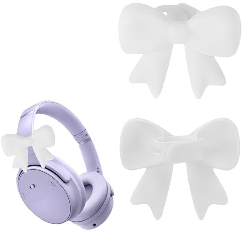 2 Pcs Silicone Bow Headphone Accessory, Cute 3D Bow Decor Attachment for Headphones, Coquettish Earphone Clip Decor Accessories for Women (White)