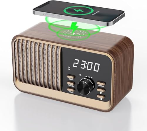 MONODEAL Radiowecker mit Ladefunktion, FM Radio mit Bluetooth Lautsprecher(8W), Schlummerfunktion, USB-Anschluss, TF-Kartensteckplatz, Dimmfunktion für das Schlafzimmer