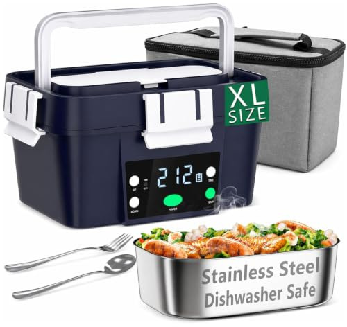 GAOCO Tragbare elektrische Lunchbox mit 20.000 mAh batteriebetrieben, 1,6 l Edelstahl-Innenfutter und auslaufsicherer Kappe, kabellose Lunchbox mit planmäßiger Heizung für Isolierung/Heizung