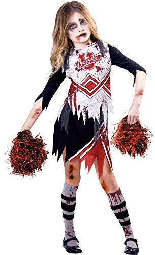 set high (PKT) (9902690) Child Girls Red Zombie Cheerleader Costume (9-10yr)