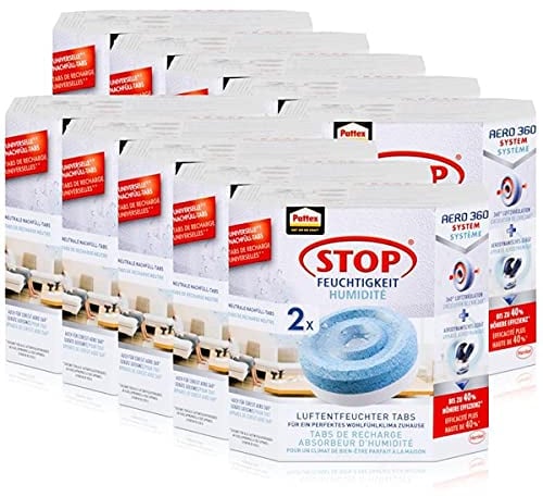 Henkel Pattex Stop Feuchtigkeit Aero 360° Luftentfeuchter Nachfüllpack 2x450g Neutral-Tabs - Vorbeugend gegen Feuchtigkeit, schlechte Gerüche und Schimmel (10er Pack)