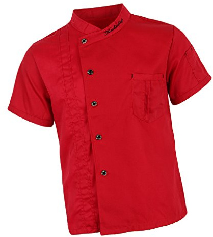 Sharplace Blouse de Cuisinier Sergé Veste de Cuisinier Unisexe Manches Courtes, Rouge/Noir/Blanc, M-3XL - Rouge, M