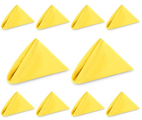 WedDecor Reusable 50cm x 50cm Fabric Lemon Yellow Dinner Napkins – Polyester Table Napkins with Hemmed Edges, Easy-Care, Washable for Weddings, Banquets, Parties & Home Use, 10pcs | 180 GSM Dinner Table Napkins With Hemmed Edges, Machine Washable And Reusable For Weddings, Banquets, Events And Home