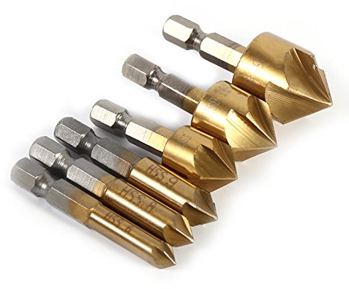 Fresa Svasatore Conico 6 Pezzi, HSS 1/4 Esagonale 90 Gradi, Smussatrice 6mm-19mm, 0 Sbavature, per Foratura Lamiera Ferro Legno Plastica