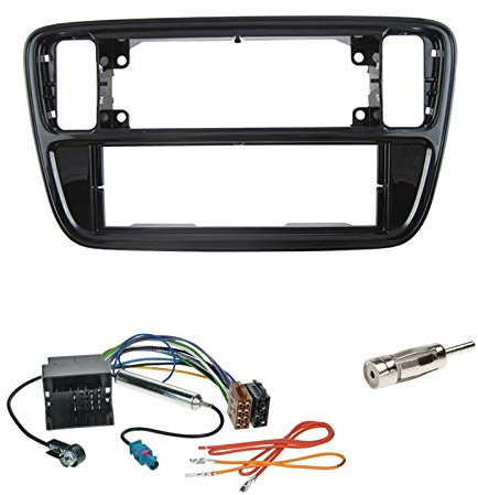 Einbauset : Autoradio 1-DIN Blende Einbaurahmen Radioblende Piano schwarz + Quadlock Adapter Adapterkabel mit Fakra Antennenadapter für Skoda Citigo (AA) ab 12/2011 / Seat MII (AA) ab 12/2011