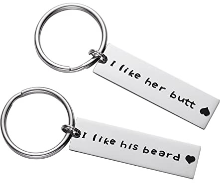 LParkin Schlüsselanhänger mit Aufschrift „I Like Her Butt I Like His Beard“, rechteckig, für Ehemann, Ehefrau, Freund, Freundin, Paar, Geschenk zum Jahrestag, Valentinstag, Bärt, Herren