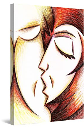 Startonight Bilder Der Kuss Adam und Eva, Gerahmtes Wanddeko, Leinwandbilder Moderne Kunst, Abstrakte Wanddeko Kunstdrucke, Wandbilder Schlafzimmer 60 x 90 cm, Tag Nacht, Elegante Geschenkidee