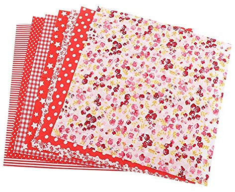 TOPINCN 7 Stück 50 X 50 Cm Baumwollstoffe Diy Blumen Punkte Sortierte Quadrate Vorgeschnittene Viertel Bündel Baumwolle Quilt Stoff Nähen Quilten Patchwork (Rot)