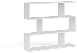 Dmora - Libreria Hampton, Mobile portalibri bassa bifacciale, Scaffale con tre scomparti, Scaffale moderno da ufficio, cm 110x24h97, Bianco lucido