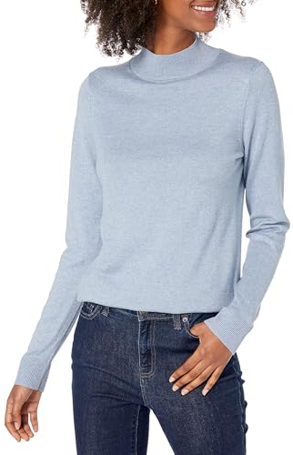 Amazon Essentials Damen Leichter Pullover mit Stehkragen (in Übergröße erhältlich), Indigoblau Meliert, S