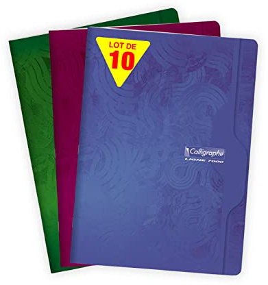 Calligraphe Clairefontaine 7495C - Packung mit 10 Heften Calligraphe geheftet, 48 Blatt, kariert, DIN A4+ 24x32cm, 70g, farbig sortiert, 1 Pack