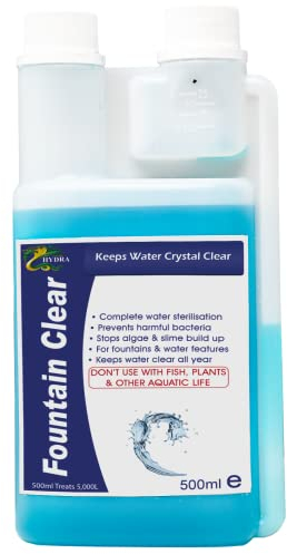 Hydra Fountain Clear Water Feature Cleaning, 500ml Treats 15,000L Highest Dilution Rates, Fountain Cleaner Treatment Keeps Water Crystal Clear from Algae, Green Water, Biofilm Build-up