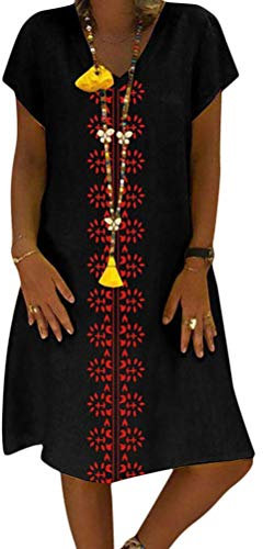 ORANDESIGNE Robe Femme Ete Couleur Unie Chic Manche Courtes Tunique Casual Grande Taille Robe Coton A Noir 42