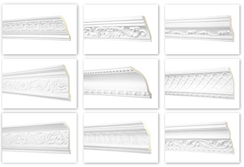 HEXIM Perfect 2 Meter Zierprofile - große Auswahl, (AA106-78x77mm) - Stuckleiste aus PU gemustert, weiß, stoßfest - Eckleiste Dekorleiste Stuckprofil Zierleiste