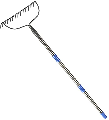 Glorya, rastrello da giardino resistente con manico in acciaio inox, rastrello in metallo per giardinaggio con 14 denti