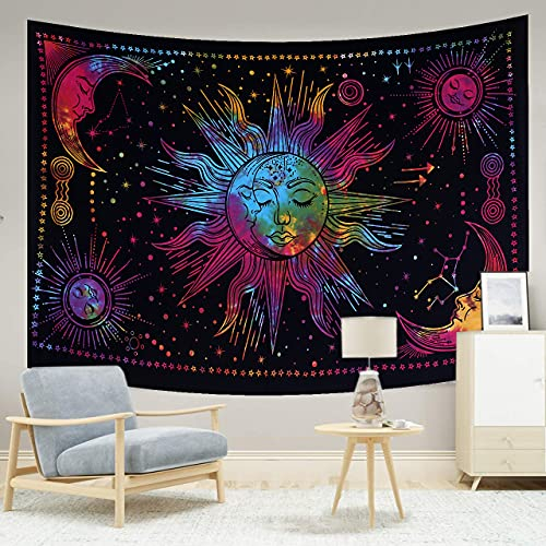 THE ART BOX Boho Deko Teppich Kinderzimmer Schlafzimmer Tagesdecke Aesthetic Bettwäsche Wandteppich Tumblr Wanddeko Wohnzimmer indie room decor, 100% Baumwolle, Regenbogen, 75X100 Cm