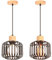 iDEGU 2 Piezas Lámparas Colgantes Vintage 18cm Lámpara de Techo Industrial en Madera y Metal Jaula E27 Iluminación de Techo Retro Luz Colgante para Dormitorio Salón Cocina Comedor Cafetería (Negro)
